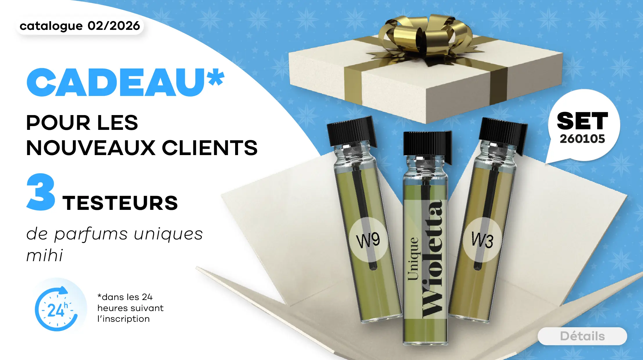 Super Bonus pour les Nouveaux Clients en Période! Échantillons de 3 parfums exclusifs Mihi!